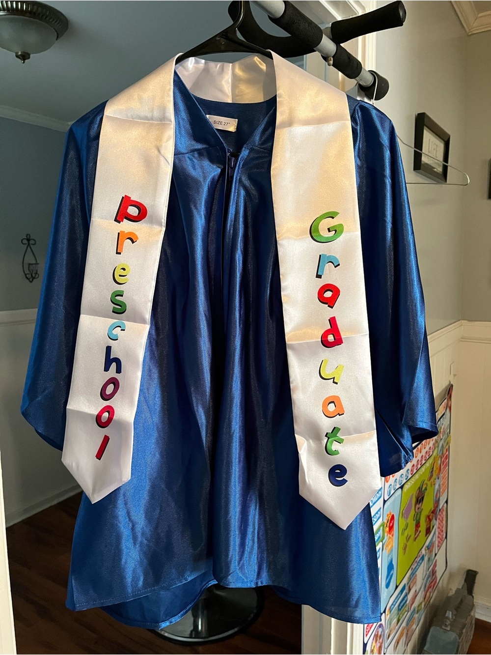 Royal Blue Preschool Graduation Gown with White Graduate Stole
